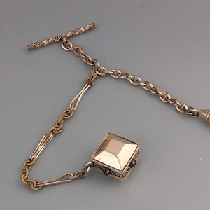 Rolled Gold watch chain with diamond shaped watch fob with gemstones