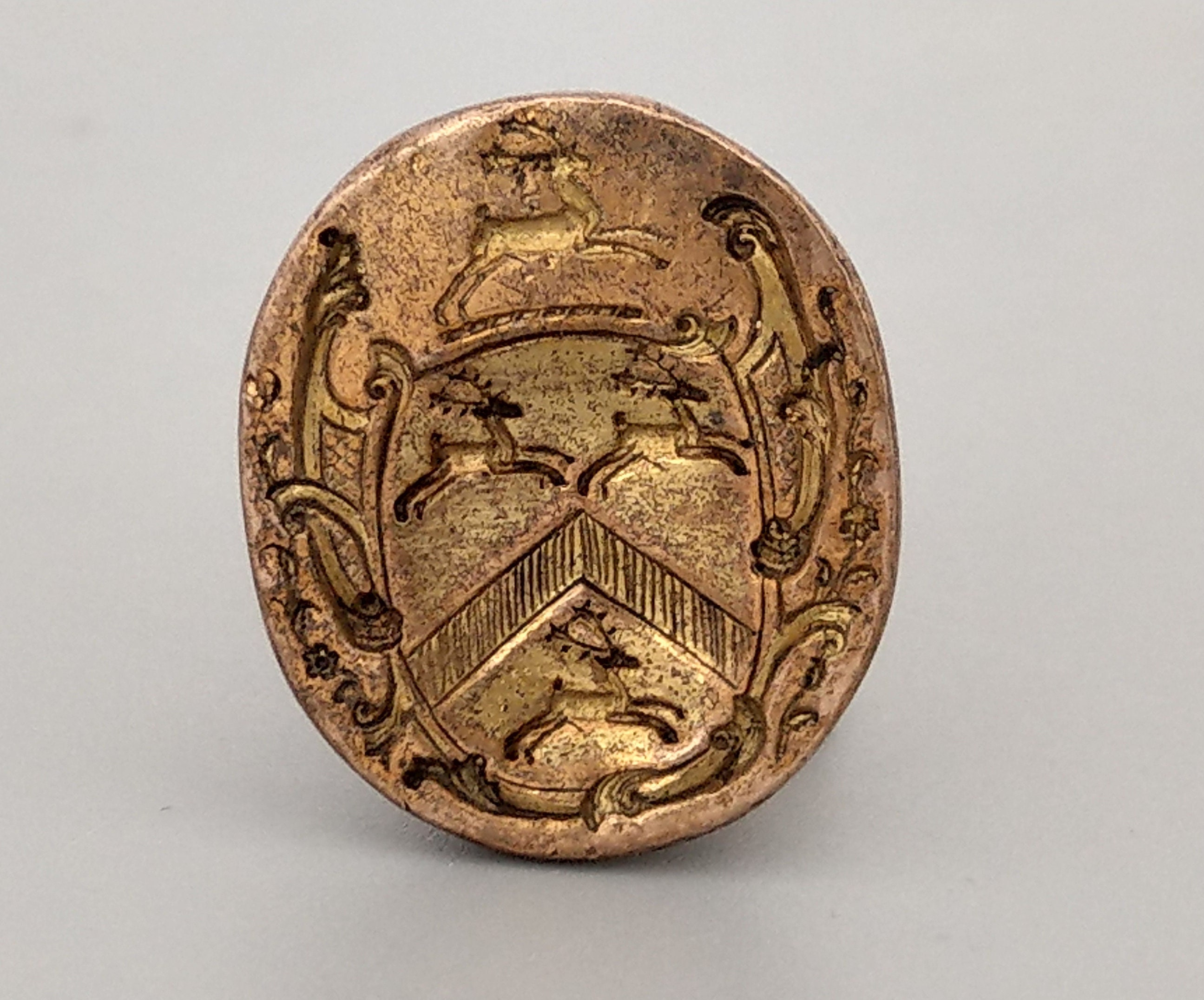 Gilt Fob Seal Pendant, Rogers Family Crest with Shield and Deer, c. 1770