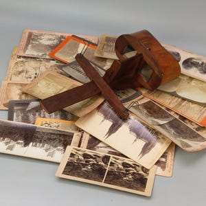 Antique Wood Stereoscope with selection of cards