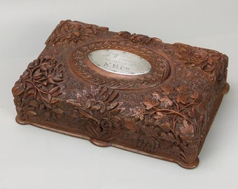 Kashmir Carved wood Large Jewellery box with silver plaque