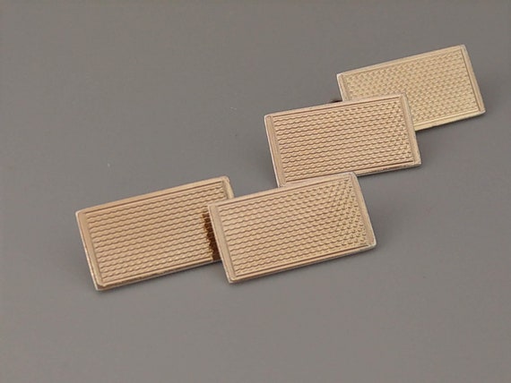 Art deco Rectangle Cufflinks engine turned 9ct Go… - image 5