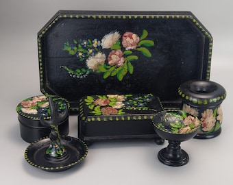Antique vanity dressing table set hand painted with floral pattern