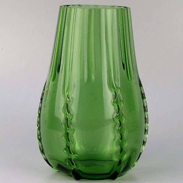 Medium Retro Green glass Vase Cactus shaped