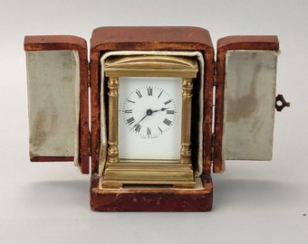 French Small carriage clock with case c1900