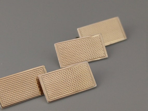 Art deco Rectangle Cufflinks engine turned 9ct Go… - image 8