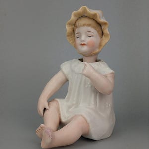 Antique Nodder Figurine Baby Piano Girl Bisque Porcelain
