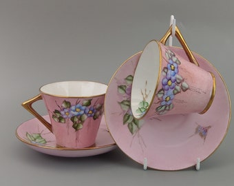 Art deco Pink Teacups and saucer by Morag Skinner