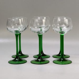 Set of 6 Vintage Luminarc France tall Wine Glass Green Stem