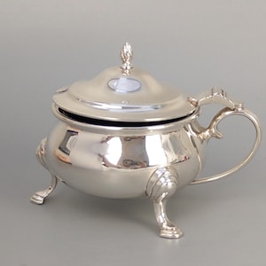 Antique Silver Plated mustard pot with cobalt blue liner by Edward Barnard & Sons