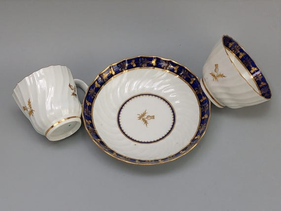 Antique Worcester Porcelain Trio Cobalt Blue & Gold Tea Bowl