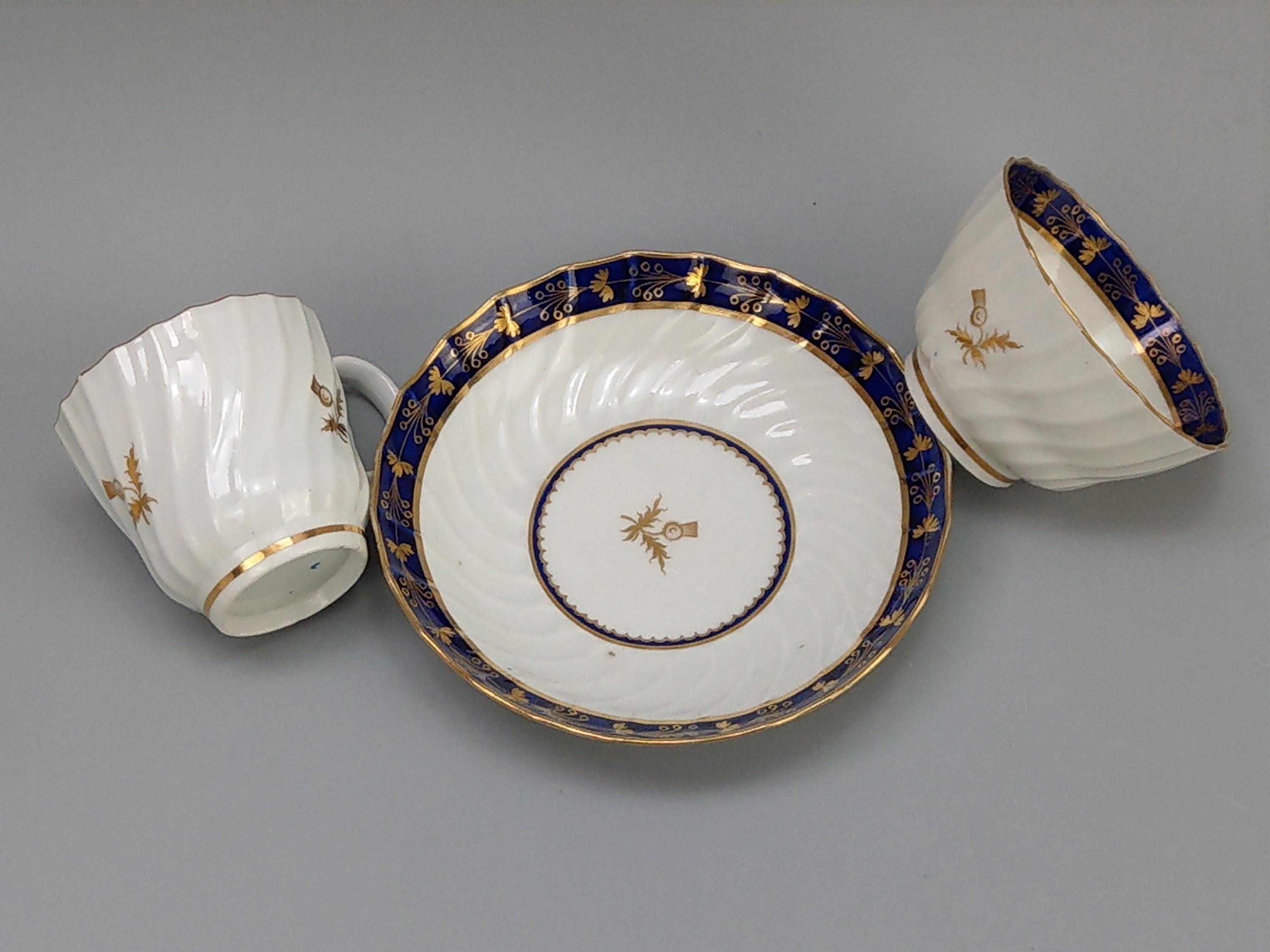 Antique Worcester Porcelain Trio Cobalt Blue & Gold Tea Bowl