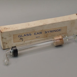 Large Vintage glass ear syringe in original box