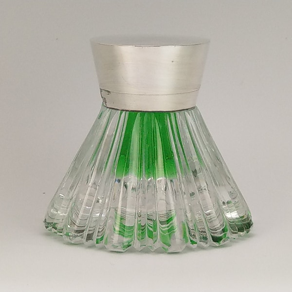 Victorian conical cut glass inkwell with sterling silver mount by John Grinsell