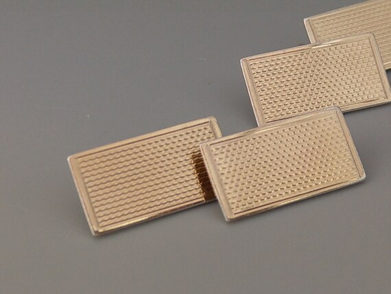 Art deco Rectangle Cufflinks engine turned 9ct Go… - image 7