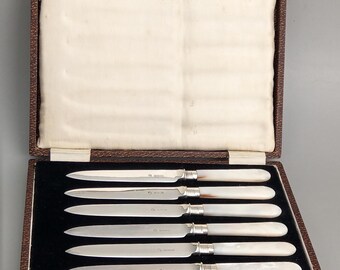 Set of Mother & Pearl Handle Fruit knives set by William Hutton