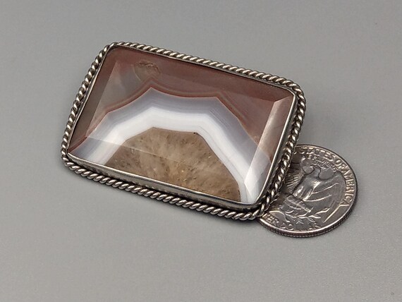 Rectangular Victorian Large Banded Agate Brooch - image 2
