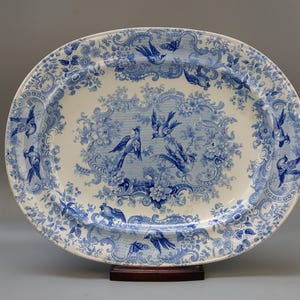 Antique meat platter Blue and white Wedgwood Pheasants