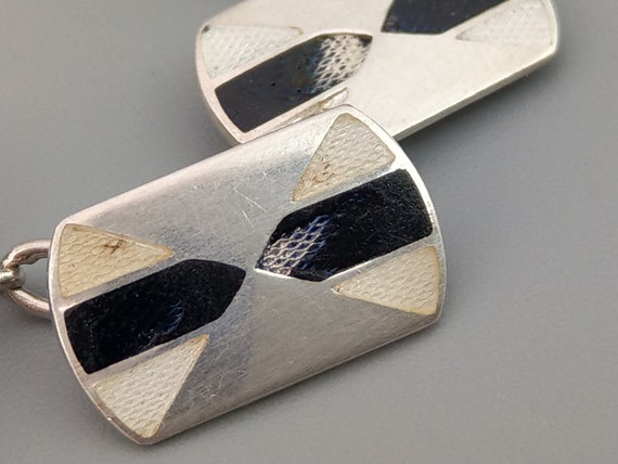 Sterling Silver Art Deco Rectangle Enamel cufflin… - image 9