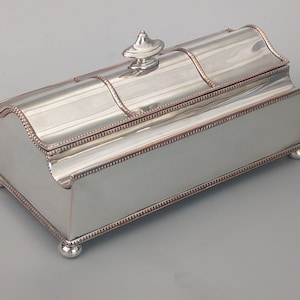 Antique inkstand with pen rest tray Sheffield plated on copper