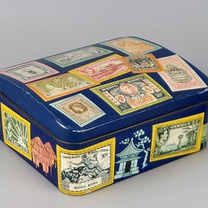 Vintage advertising tin box By Gorge Horner Post stamps