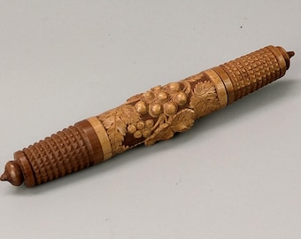 Carved Black Forest Needle case Grapevine pattern c1860