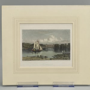 Gravura antiga colorida à mão da Abadia de Newstead, 1828, por F. Danby e R. Wallis.