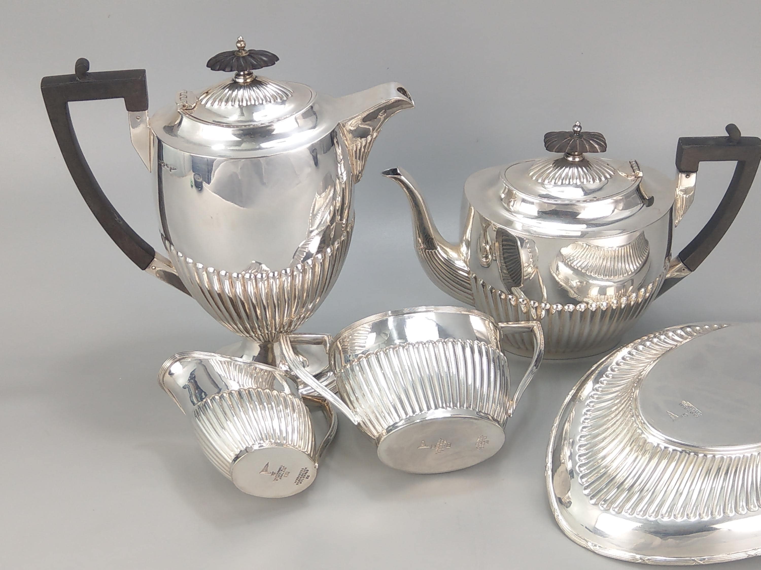 Art Deco Silver Plate Tea Coffee Set Queen Anne Style Walker Hall