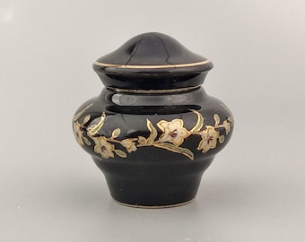 Small black Vintage Greek solid perfume pot Gold Floral scroll pattern