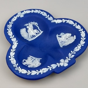 Antique Wedgwood Dark Blue Jasperware Club Shaped Ashtray