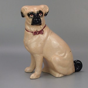 Antique Pug Dog with red Bowtie Figurine Staffordshire