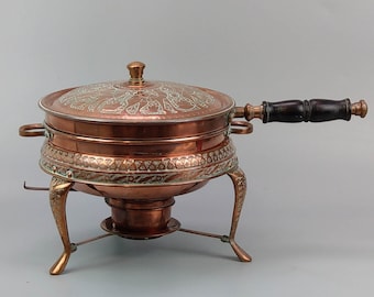 Plato de cobre Nader vintage: calentador de alimentos de mediados de siglo