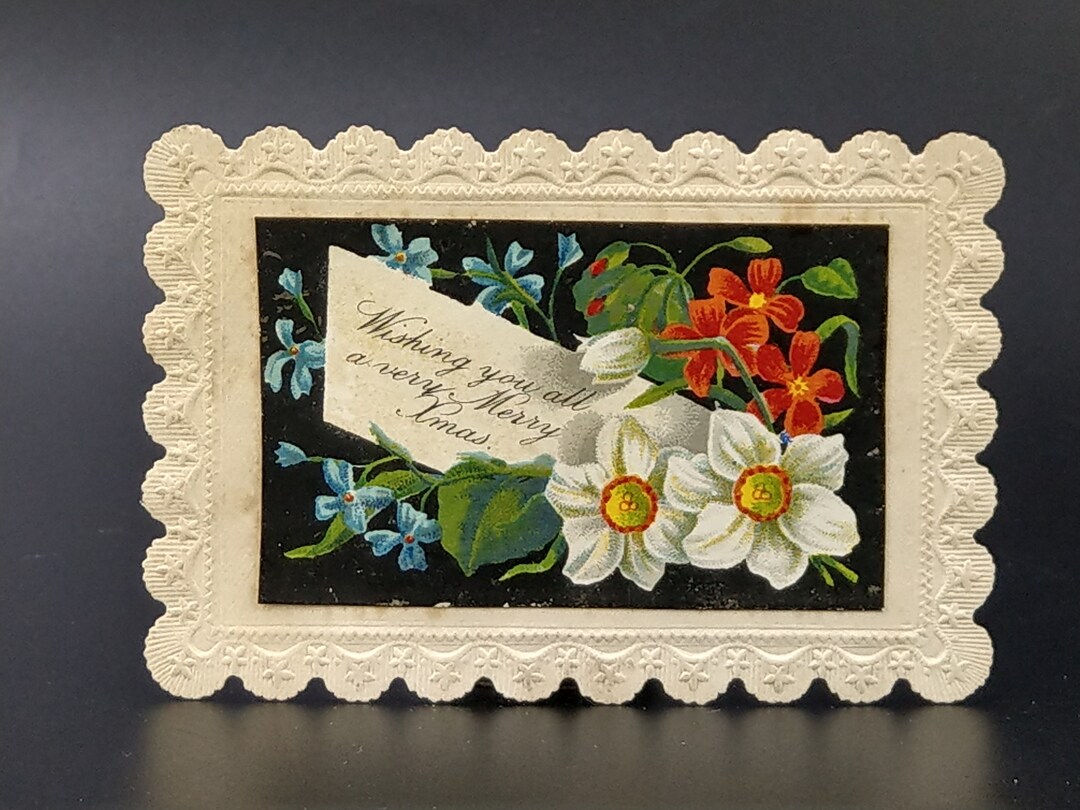 Antique Greetings Card Scrap Card Embossed Botanica Etsy