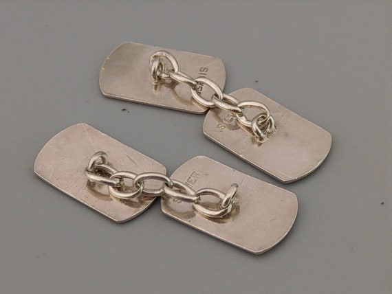 Sterling Silver Art Deco Rectangle Enamel cufflin… - image 4