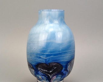 Vintage Blue Glass Vase with hearts Candeza By Caithness Colin Terris