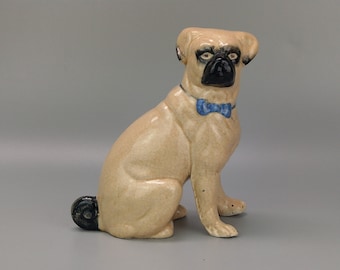 Antique Pug Dog with Bowtie Figurine Staffordshire