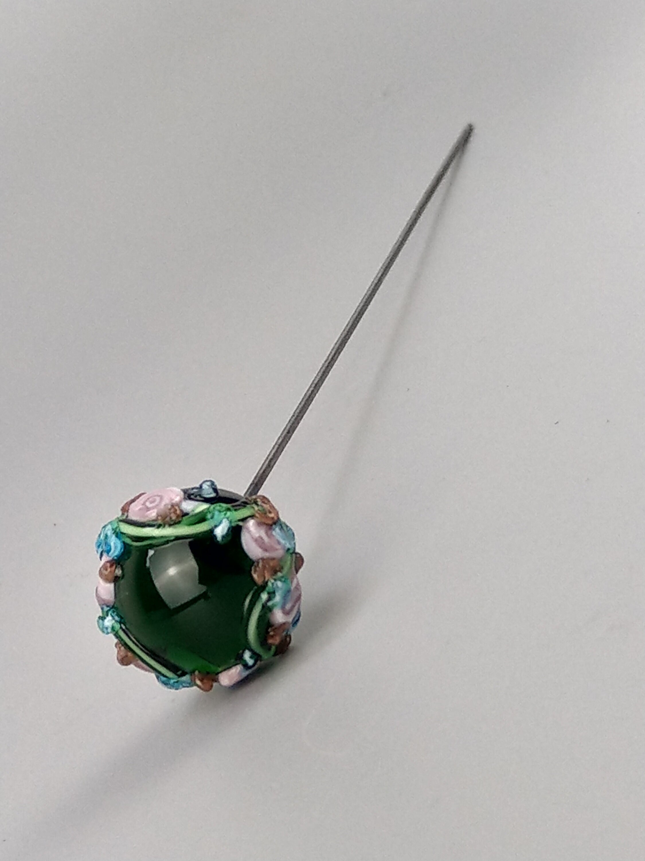 Large Emerald Green Murano Glass Hat Pin With Flowers C1900 Etsy