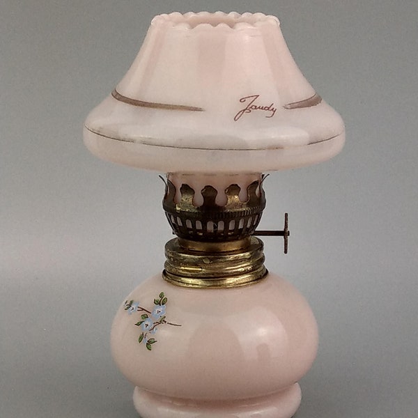 Small Vintage Milk Pink glass oil kerosene lamp Jaudy