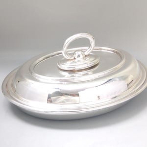 Large Oval Silver Serving Dish plain edge with removable handle