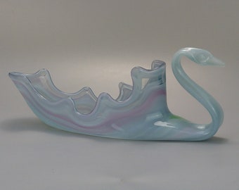 Marble Blue and Pink Glass Swan Bowl Ornament