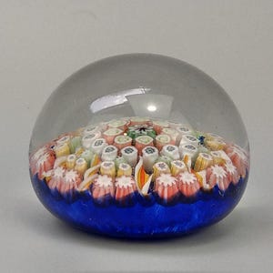 Perthshire Paperweight 8 Spoke Millefiori latticino Cobalt blue