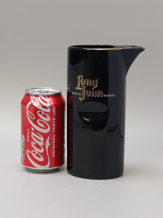 Vintage Whisky Water Jug Long John Whisky Tall Black Pinch Handle