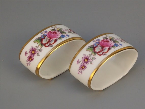 Porcelain Napkins ring set of 2 Posies Royal Crow… - image 7