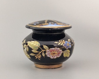 Small black Vintage Greek solid perfume pot Rodos Floral scroll design