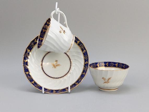 Antique Worcester Porcelain Trio Cobalt Blue & Gold Tea Bowl