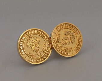 Round Gold tone cufflinks English Freemasonry Bicentenary South Africa