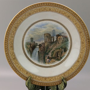 Pratt ware Cabinet plate Gilt rim with Greek ruins and waterfall scene