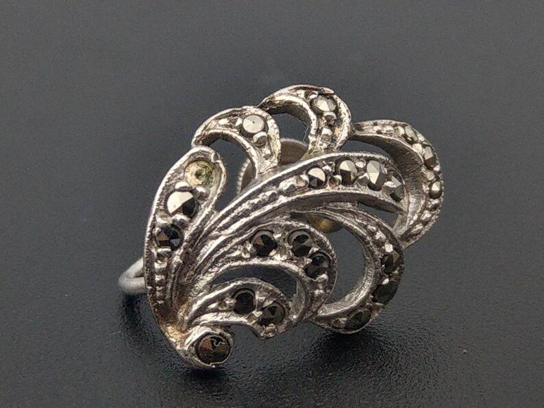 Marcasite Silver Sterling Leaf shaped Art deco earrings