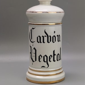Antique Ceramic Apothecary Chemist Storage Jar Carbon Vegetal