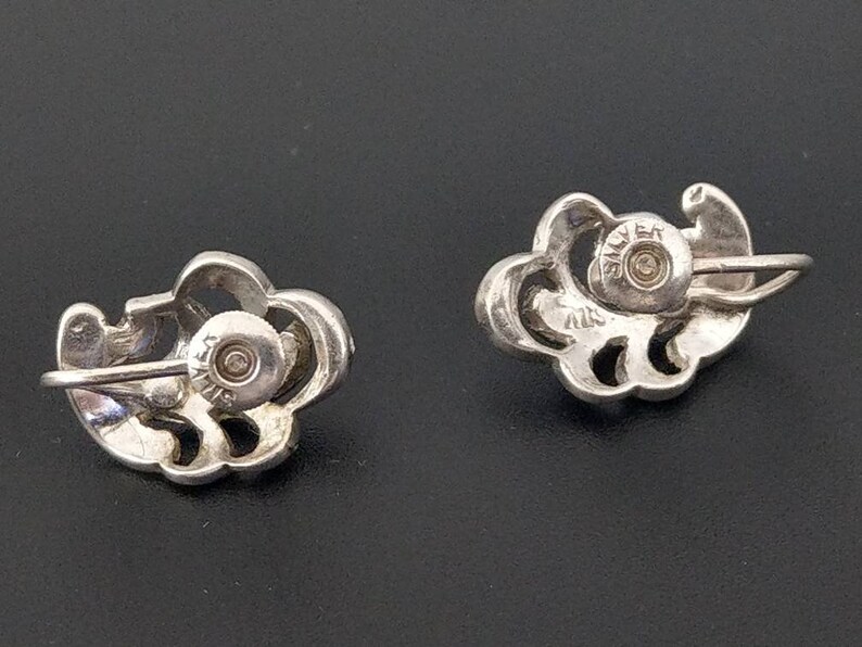 Marcasite Silver Sterling Leaf shaped Art deco earrings