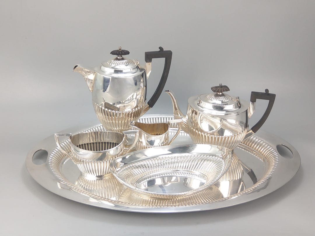 Art Deco Silver Plate Tea Coffee Set Queen Anne Style Walker Hall